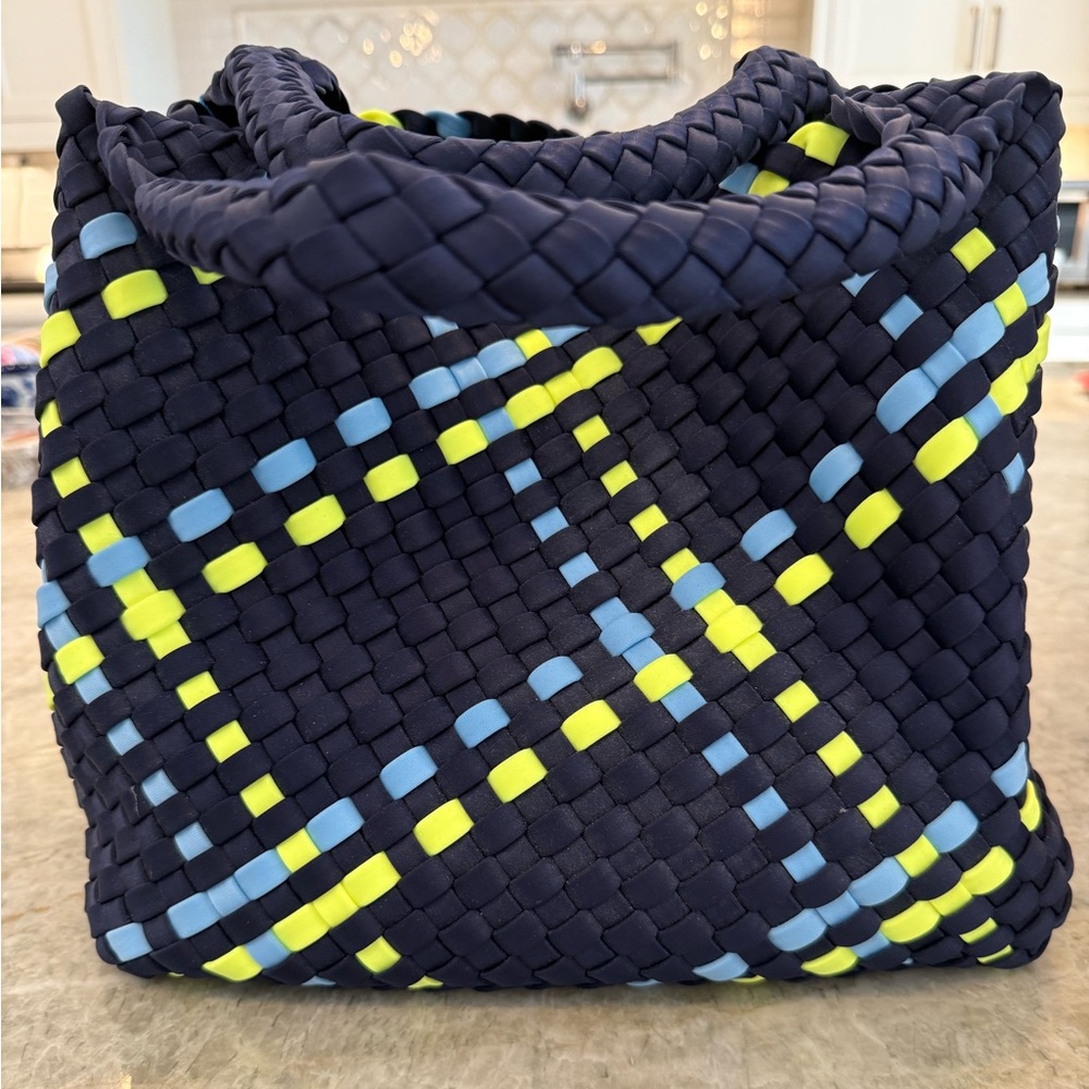 Parker and Hyde Navy, Neon Yellow and Light Blue Woven Tote Bag - NWT